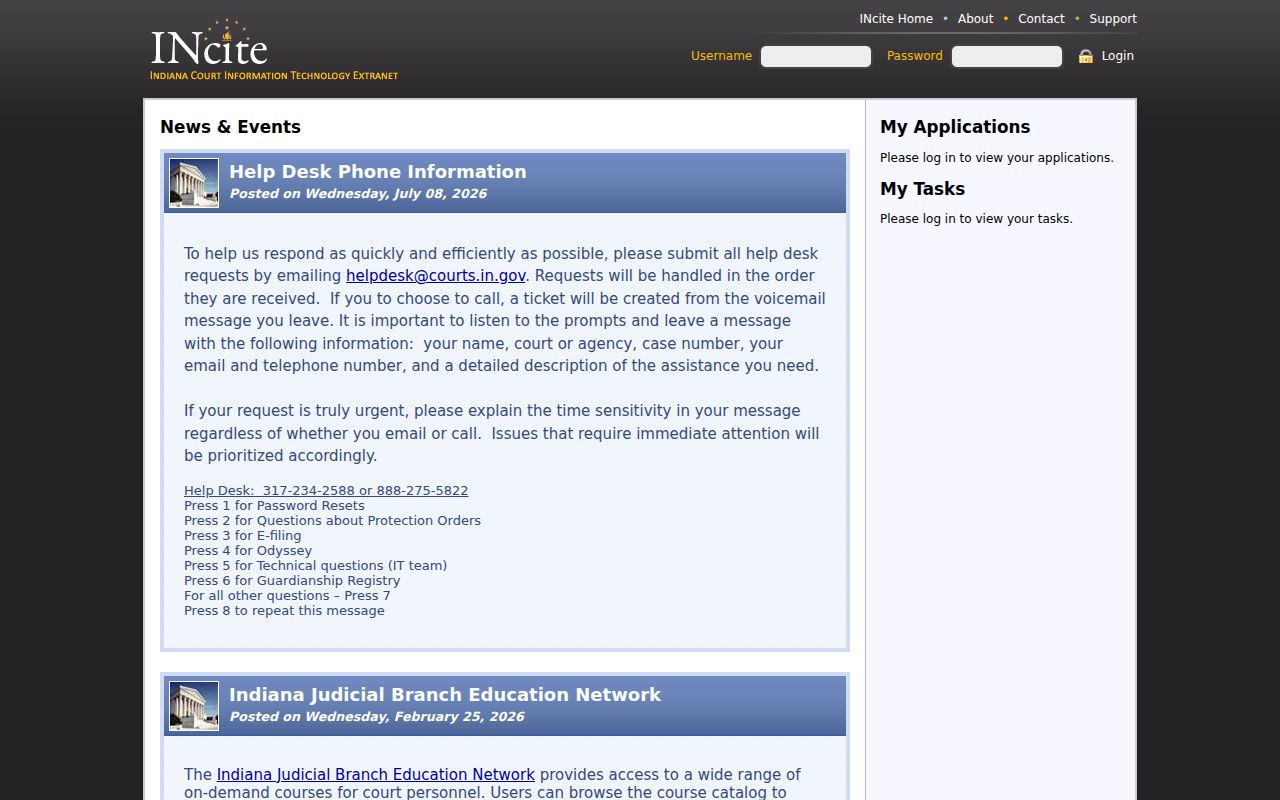 Indiana MyCourts protection order route for Jasper County