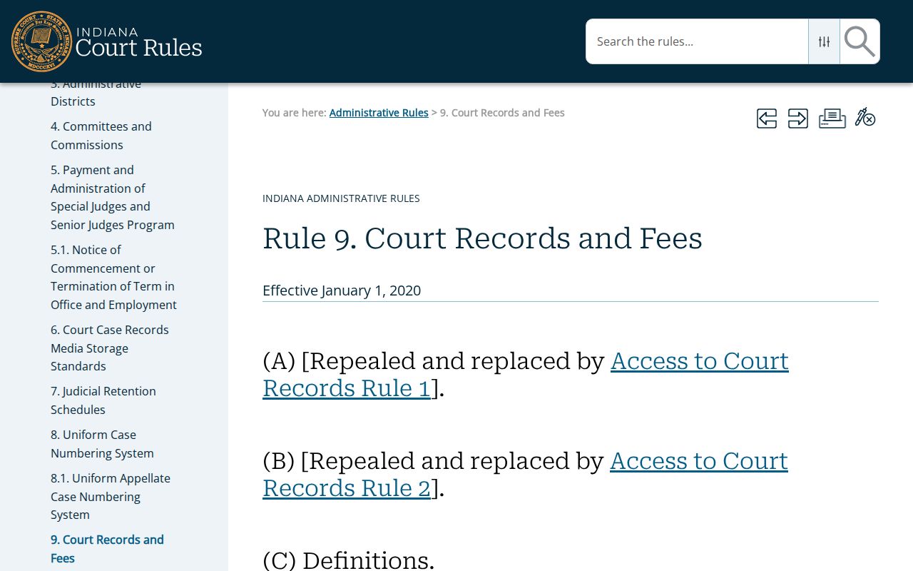 Indiana Administrative Rule 9 remote court calendar framework