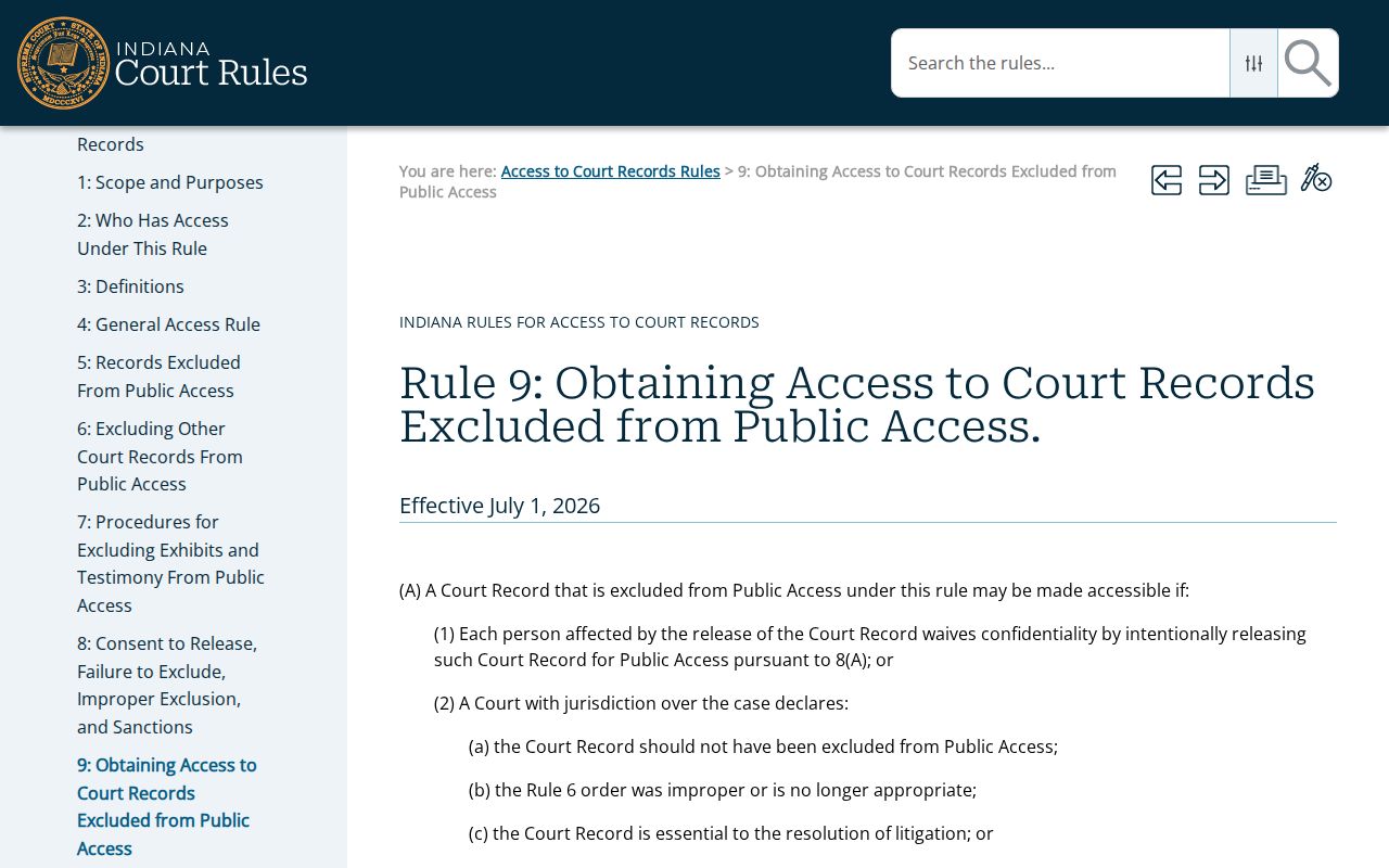 Indiana Rule 9 extraordinary access process for Jasper County records