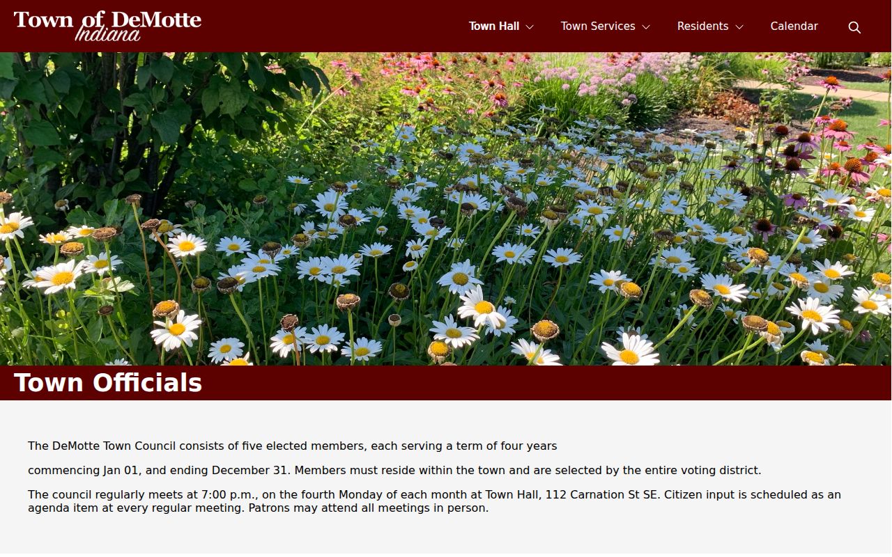 DeMotte officials and town council information on the official town website