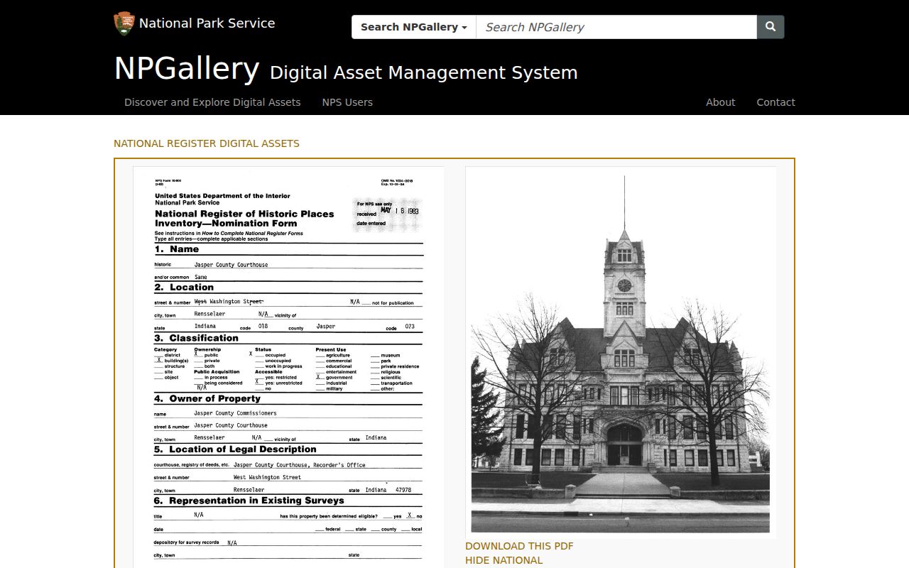 Historic Jasper County Courthouse where official docket records are kept