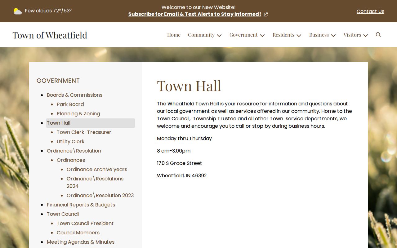 Official Wheatfield Town Hall contact page